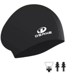 DSANE WOMENS SILICONE SWIM CAP LONG HAIR, 3D ERGONOMIC EAR PLUGS & NOSE CLIPS